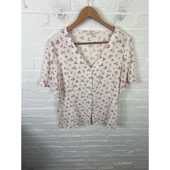 FatFace Women's Floral Button Up Blouse Short Sleeve White/Red Size 10 - Picture 1 of 4